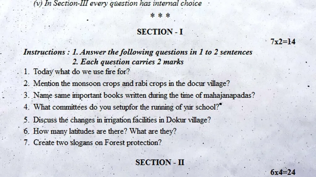 6th Class SA2 English Question Paper 2019 Practice