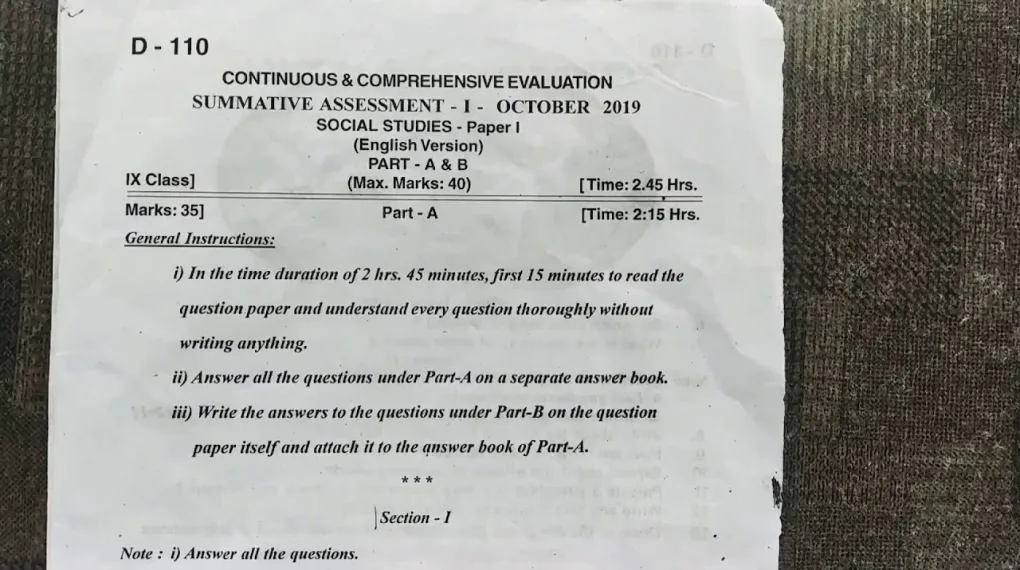 9th Class Social Question Paper 2018 SA1: Questions & Answers