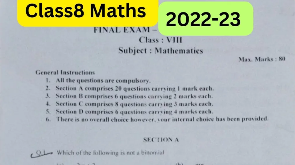 8th Standard Question Paper 2022 with Answers