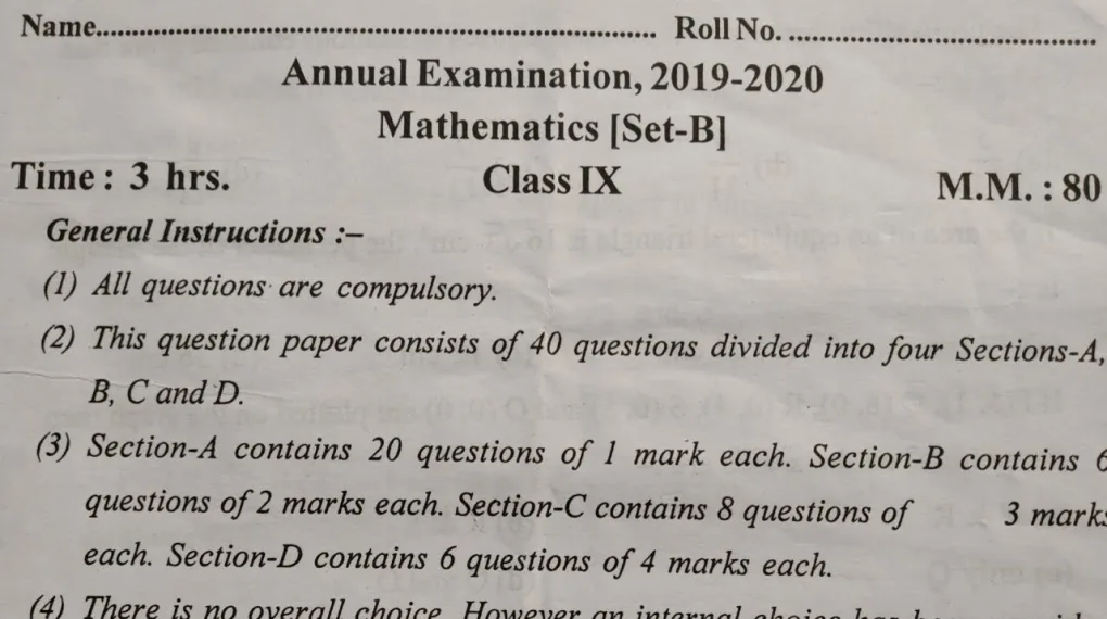 9th Standard Mathematics Questions and Answers from 2019