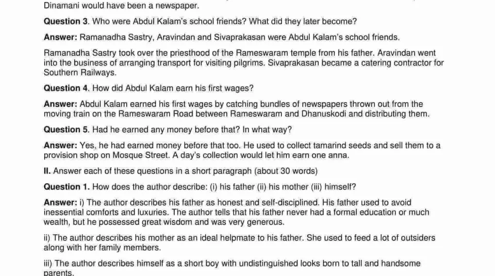 My childhood extra questions for all subjects