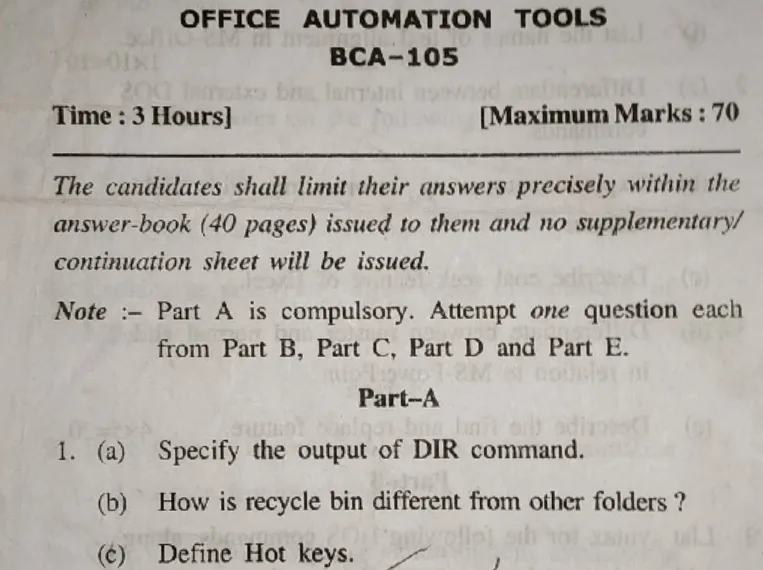 BCA previous year question paper answers