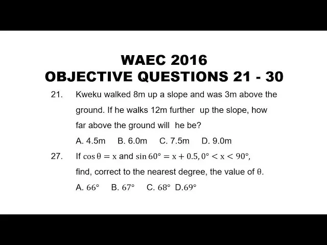 Waec Questions and Answers on Mathematics 2016