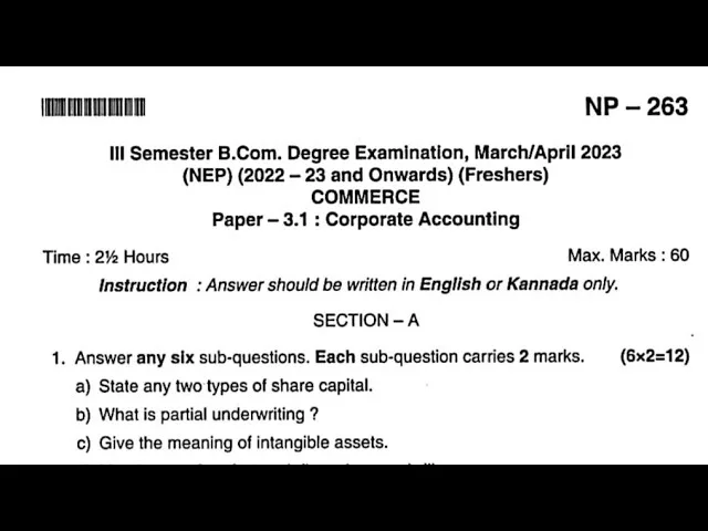 Corporate accounting question paper with answers