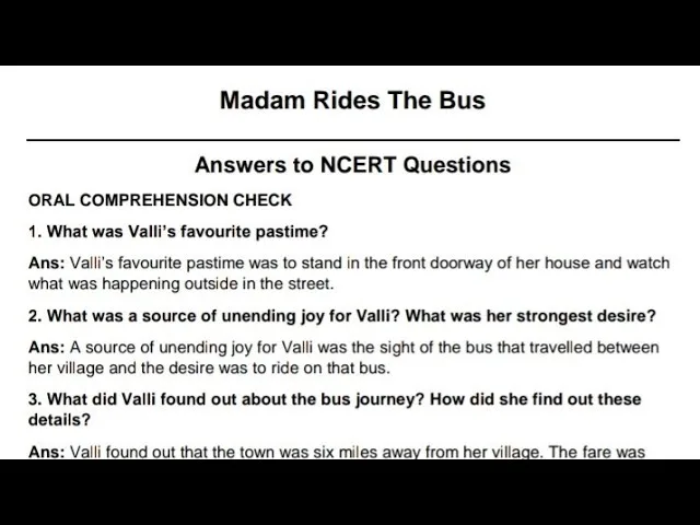 Madam Rides the Bus Extra Questions