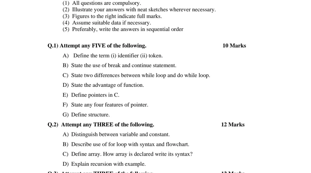 C programming question paper with answers