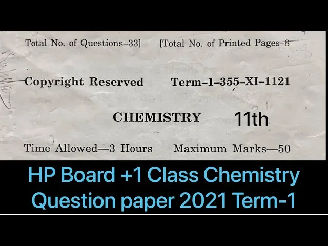 HP Board 11th Class Chemistry Question Paper 2017 with Answers & Solutions